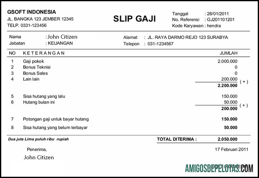 Para download INDONÉSIA GSOFT Modelo de recibo de pagamento em Word em formatos PDF